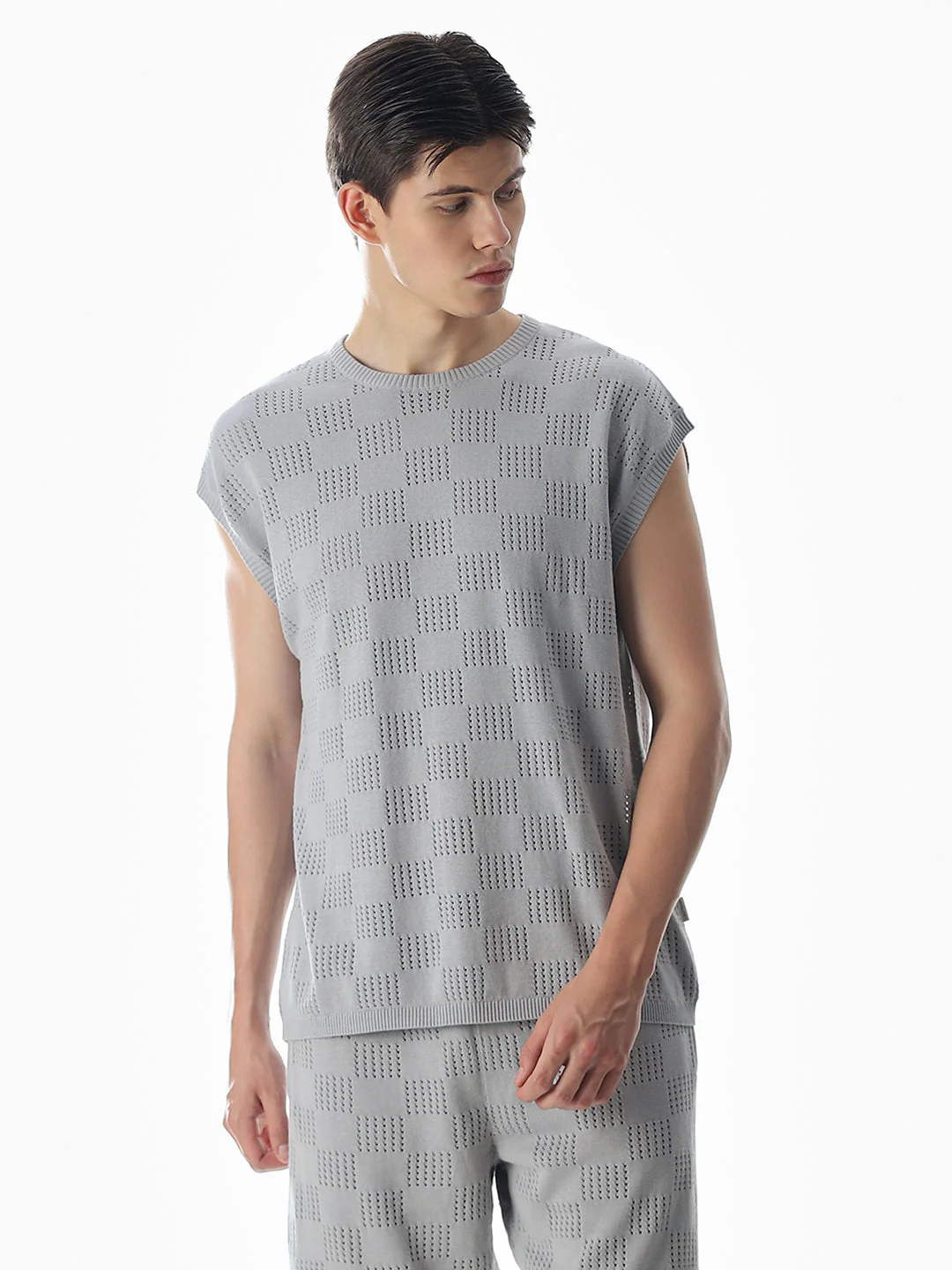 Grey Knitted Jacquard Tank - Image 2