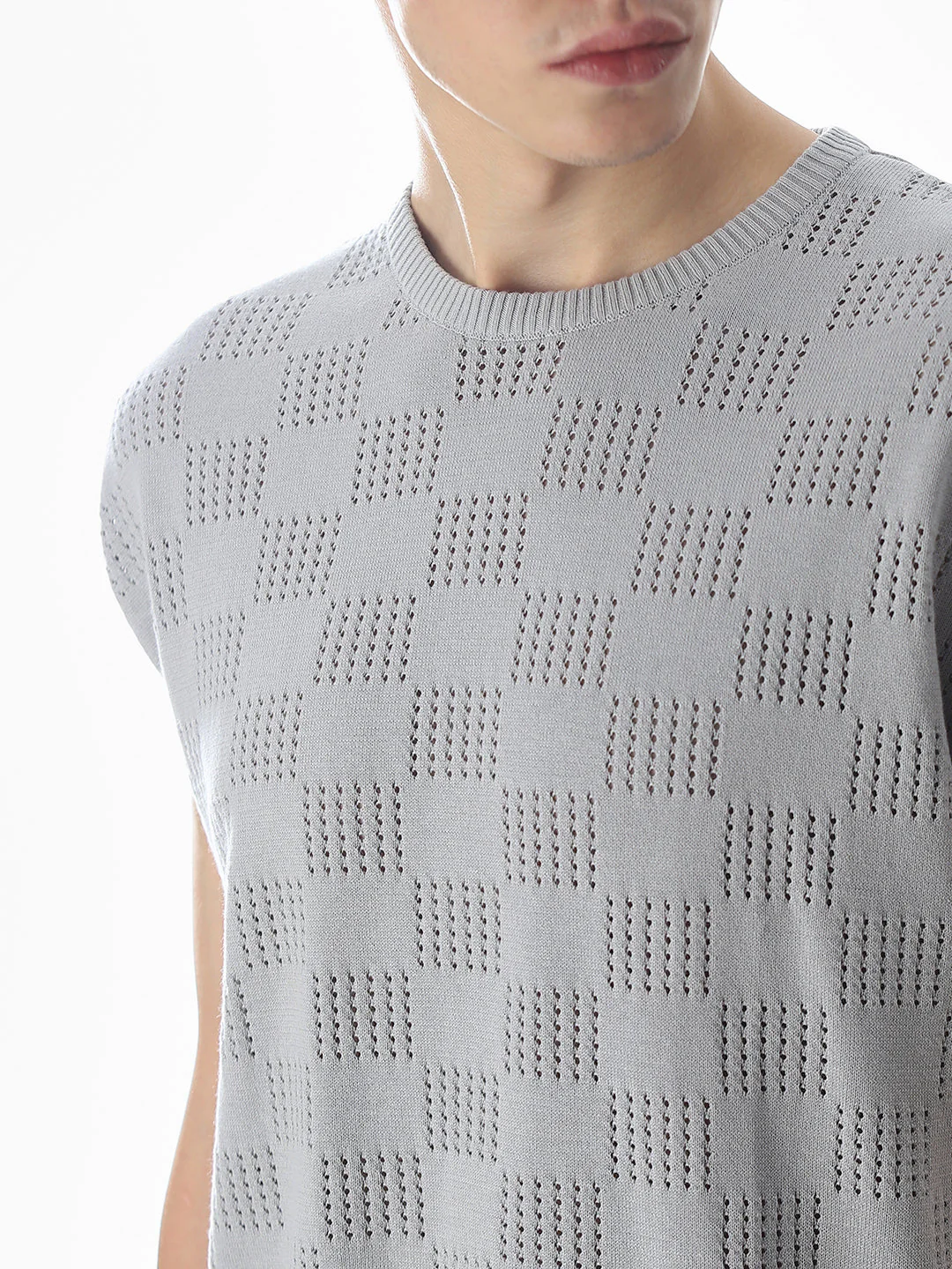 Grey Knitted Jacquard Tank - Image 5