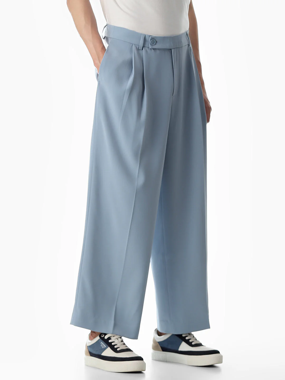 Light Blue Mid Rise Loose Fit Pants - Image 2