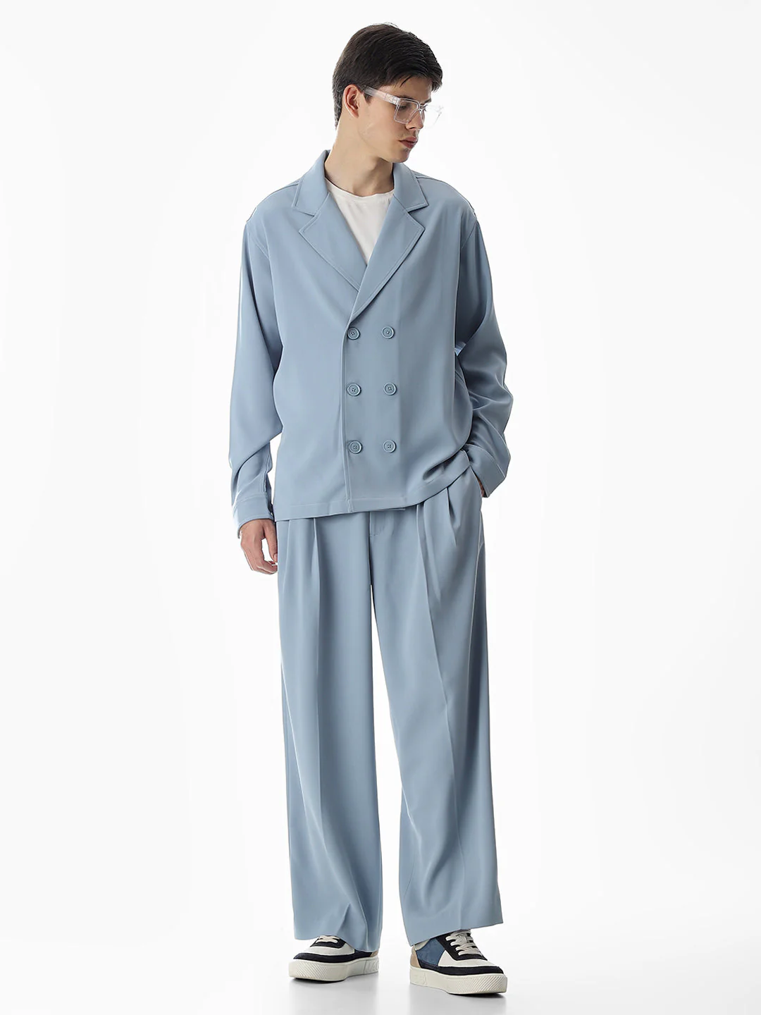 Light Blue Mid Rise Loose Fit Pants - Image 6