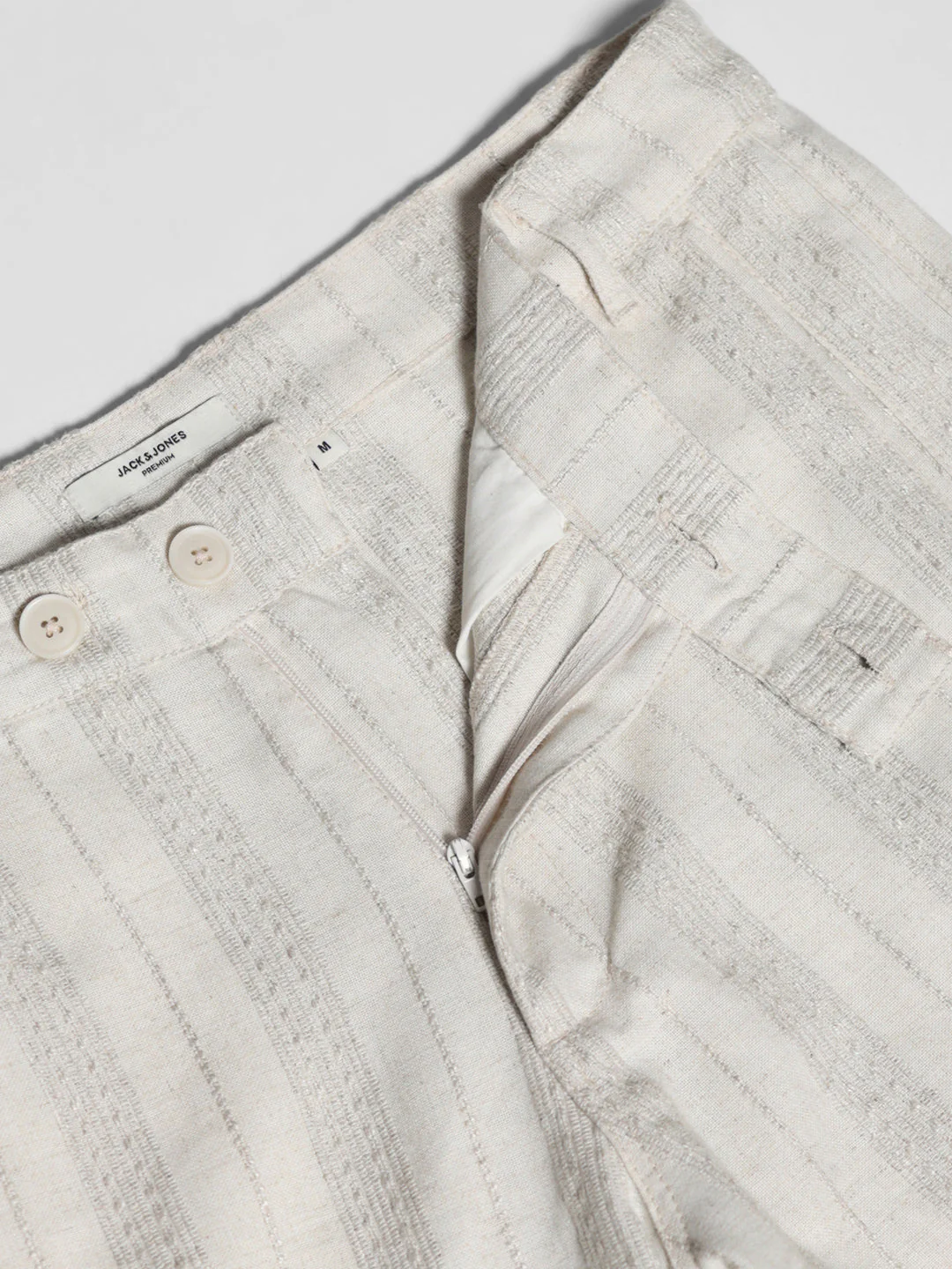 Cream Striped Regular Fit Pants - Image 5