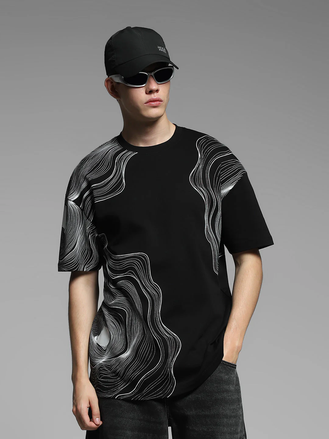 Black Printed Oversized Shirt