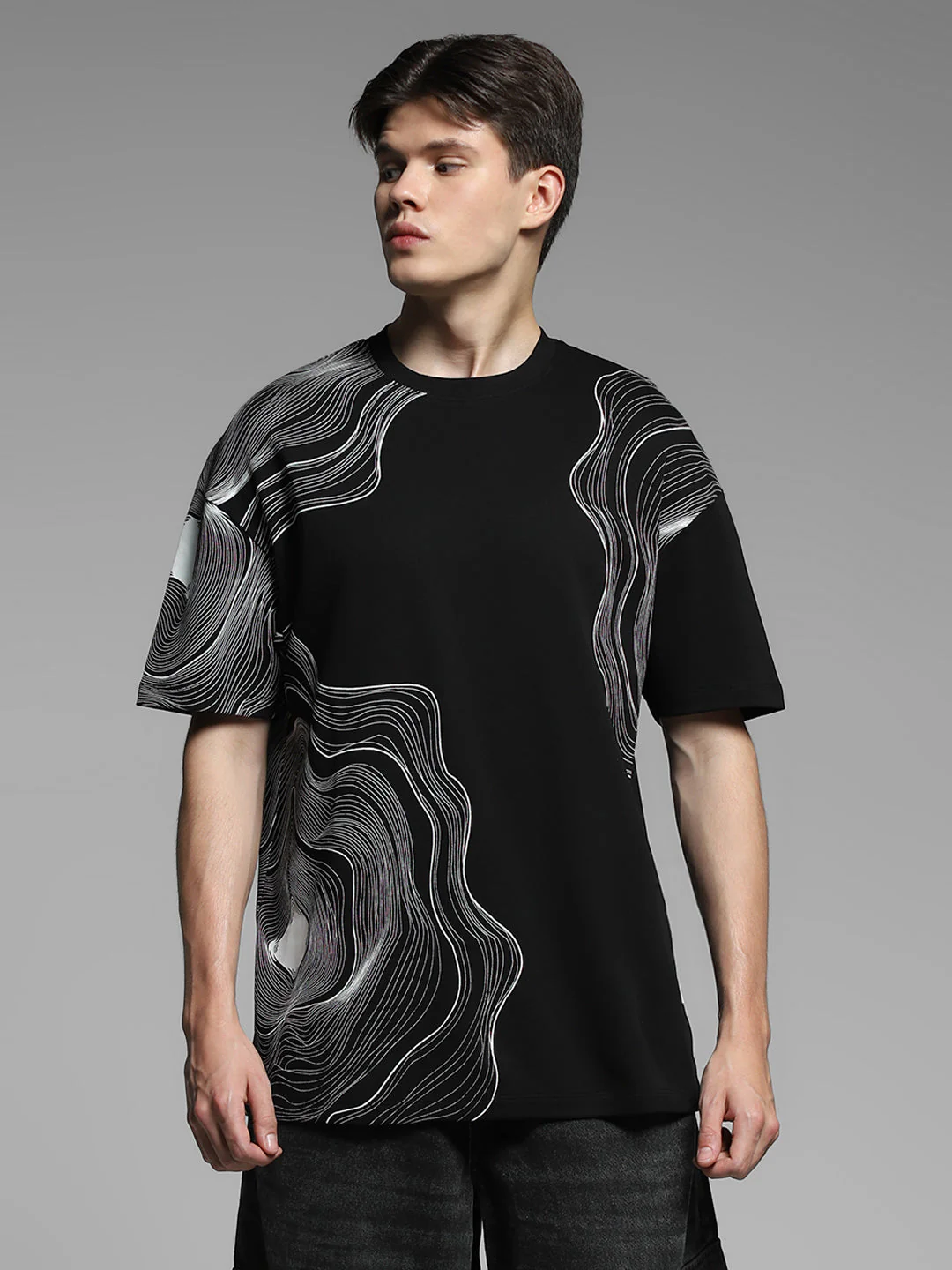 Black Printed Oversized Shirt - Image 2