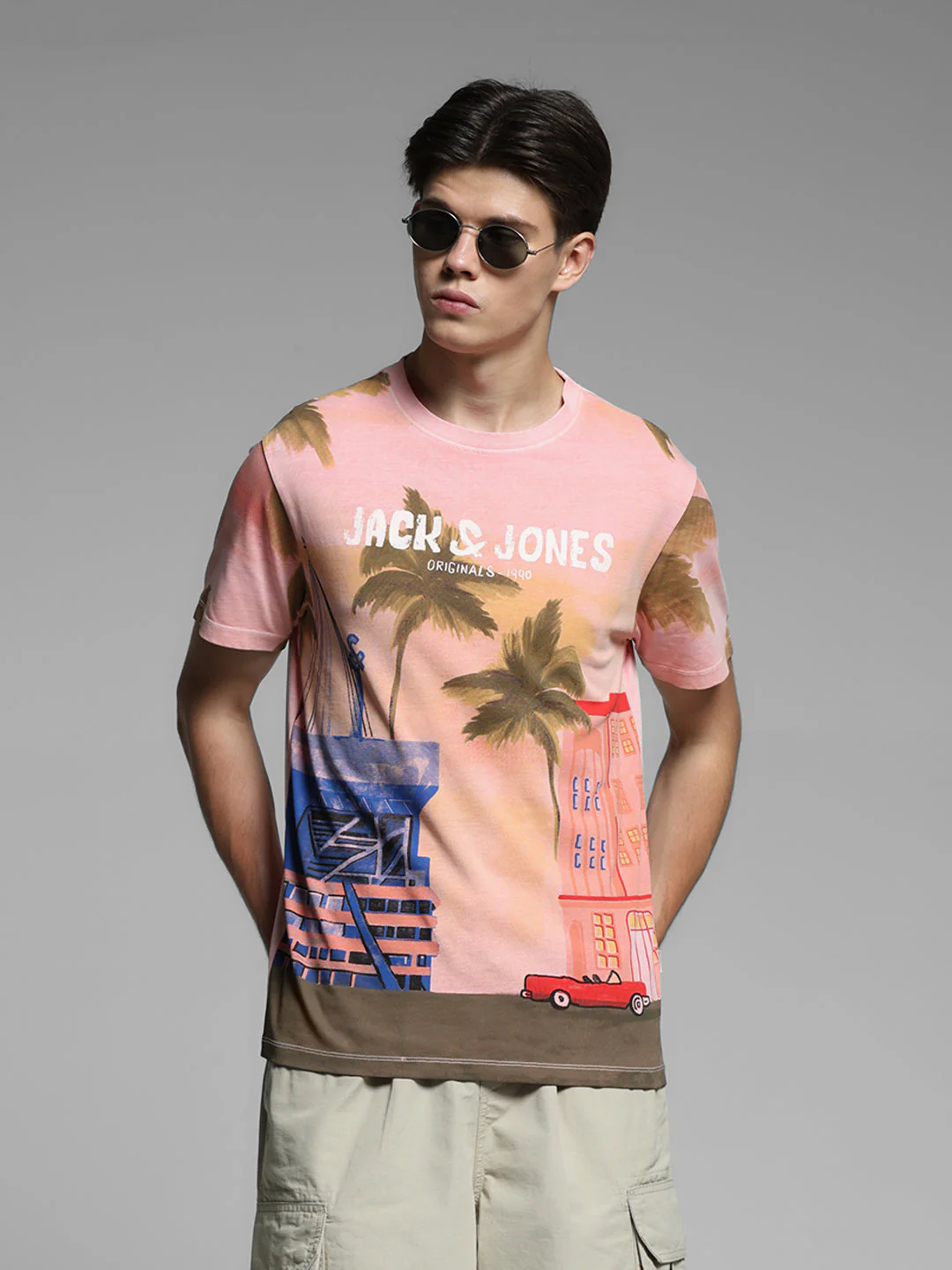Pink Printed Cotton T-shirt