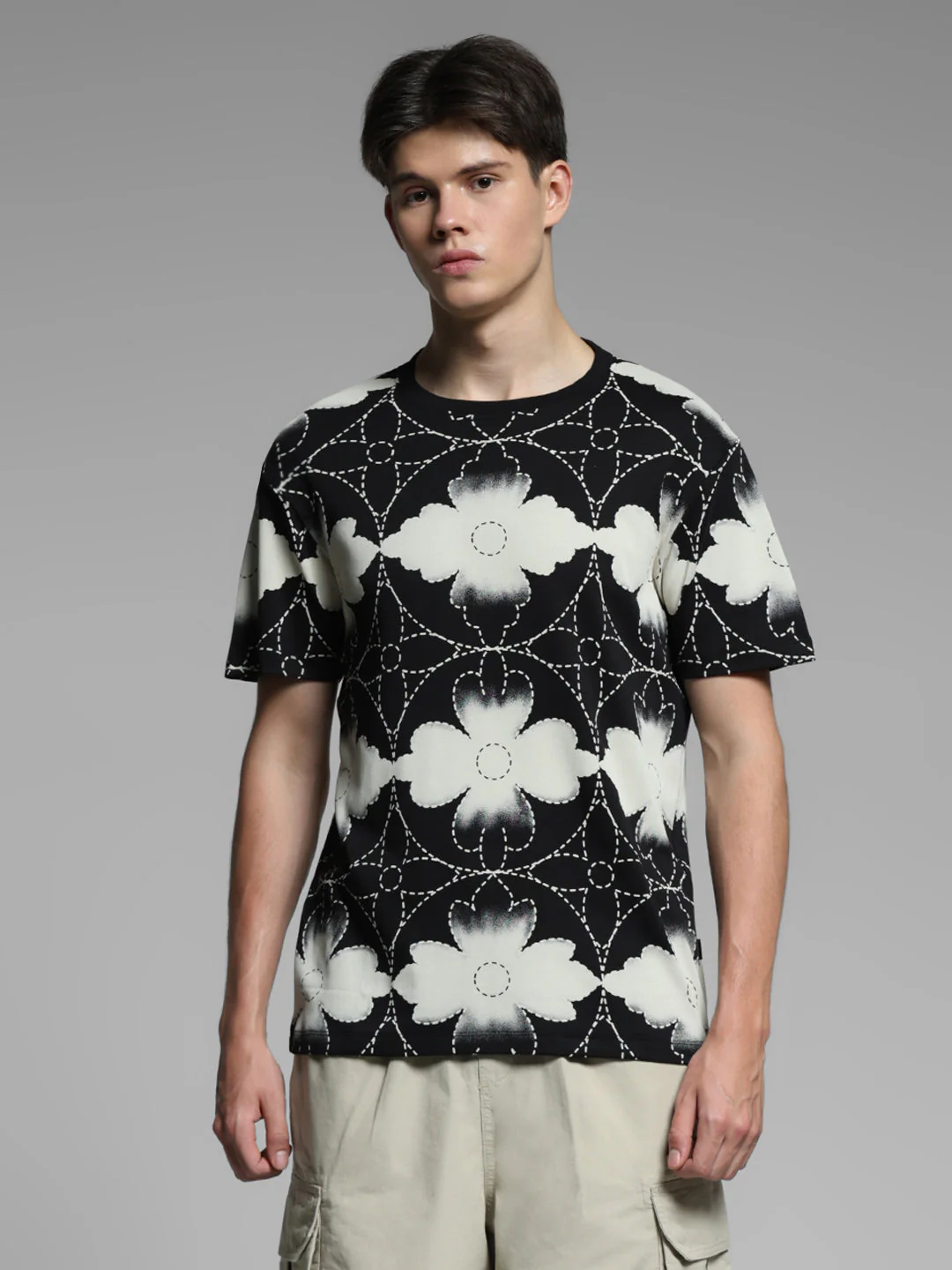 Black Printed Cotton T-shirt - Image 2