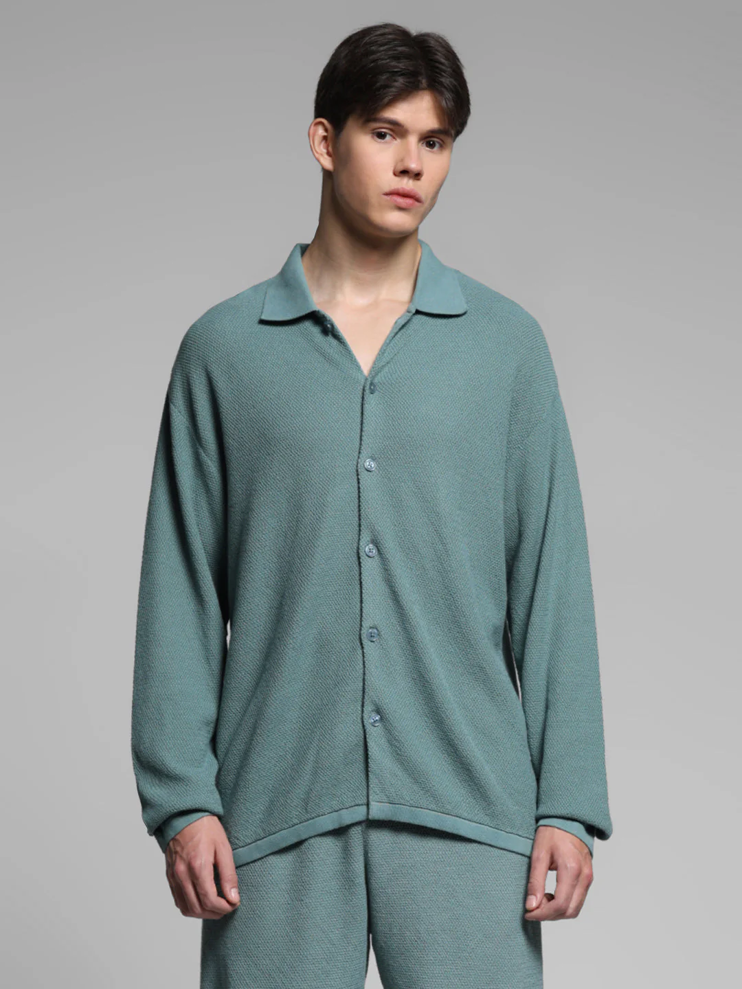 Green Front Open Knit Polo - Image 2