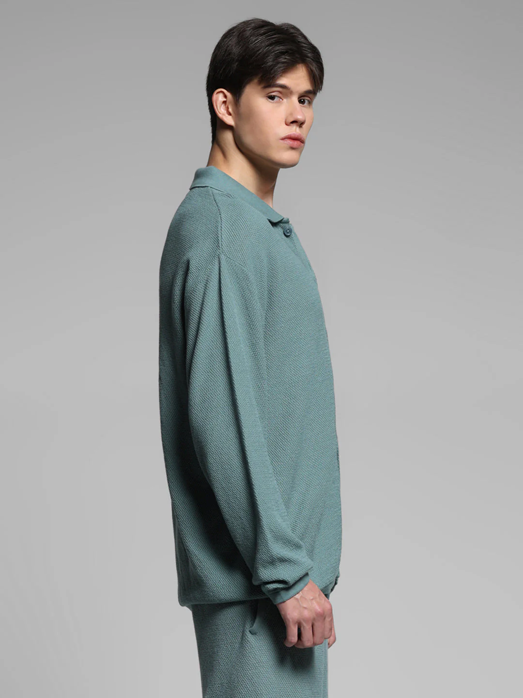 Green Front Open Knit Polo - Image 3