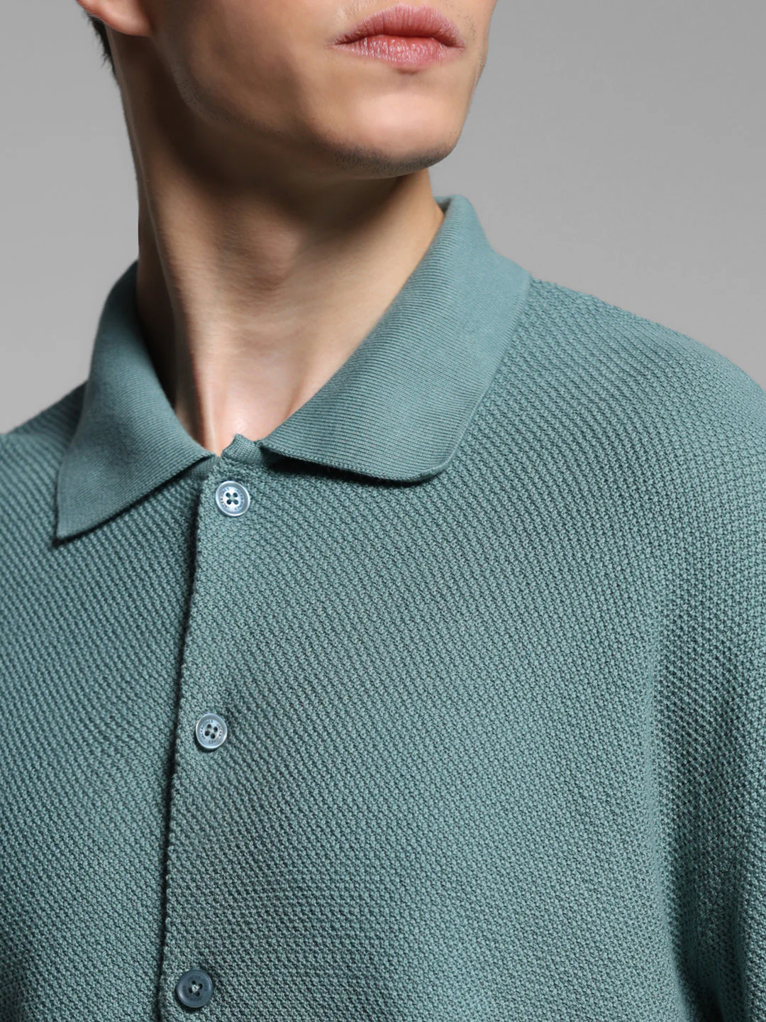 Green Front Open Knit Polo - Image 5