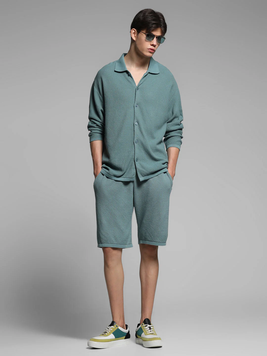 Green Front Open Knit Polo - Image 6