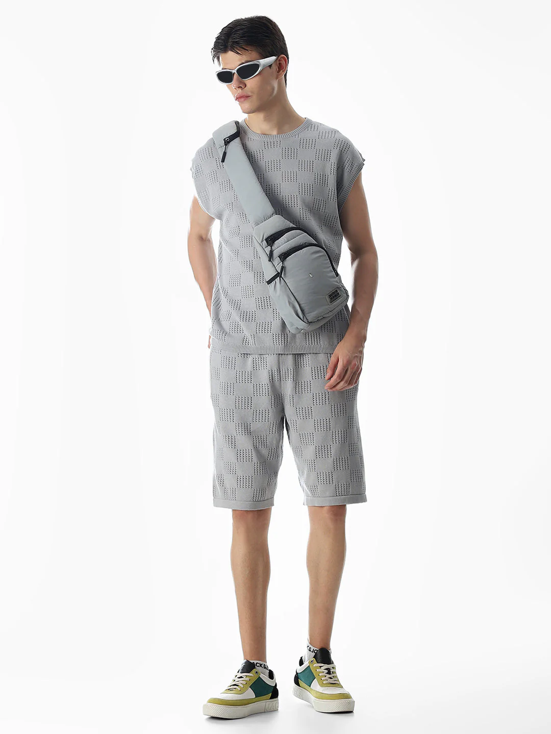 Grey Knitted Jacquard Shorts - Image 5
