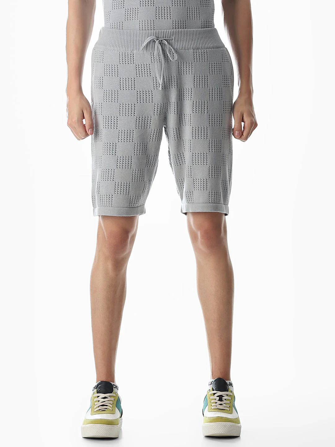 Grey Knitted Jacquard Shorts - Image 7