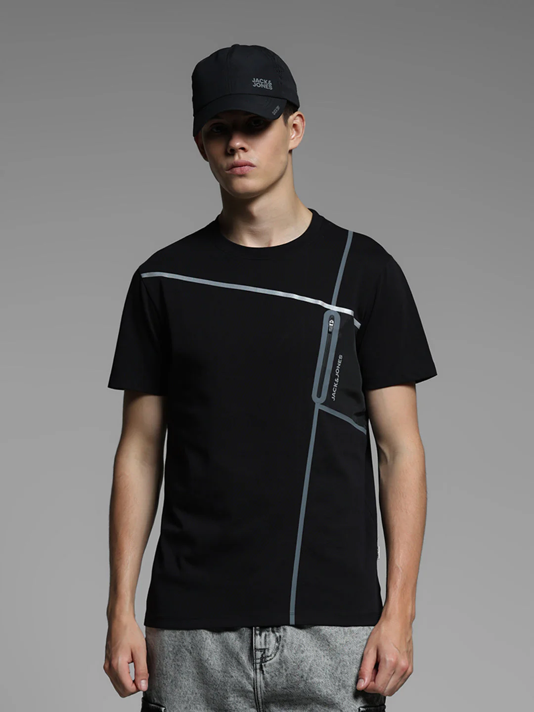 Black Zip Detail Cotton T-shirt