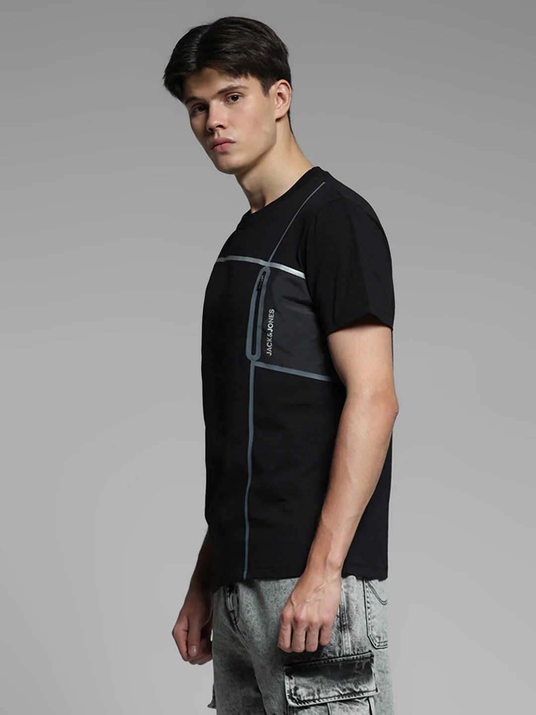 Black Zip Detail Cotton T-shirt - Image 3