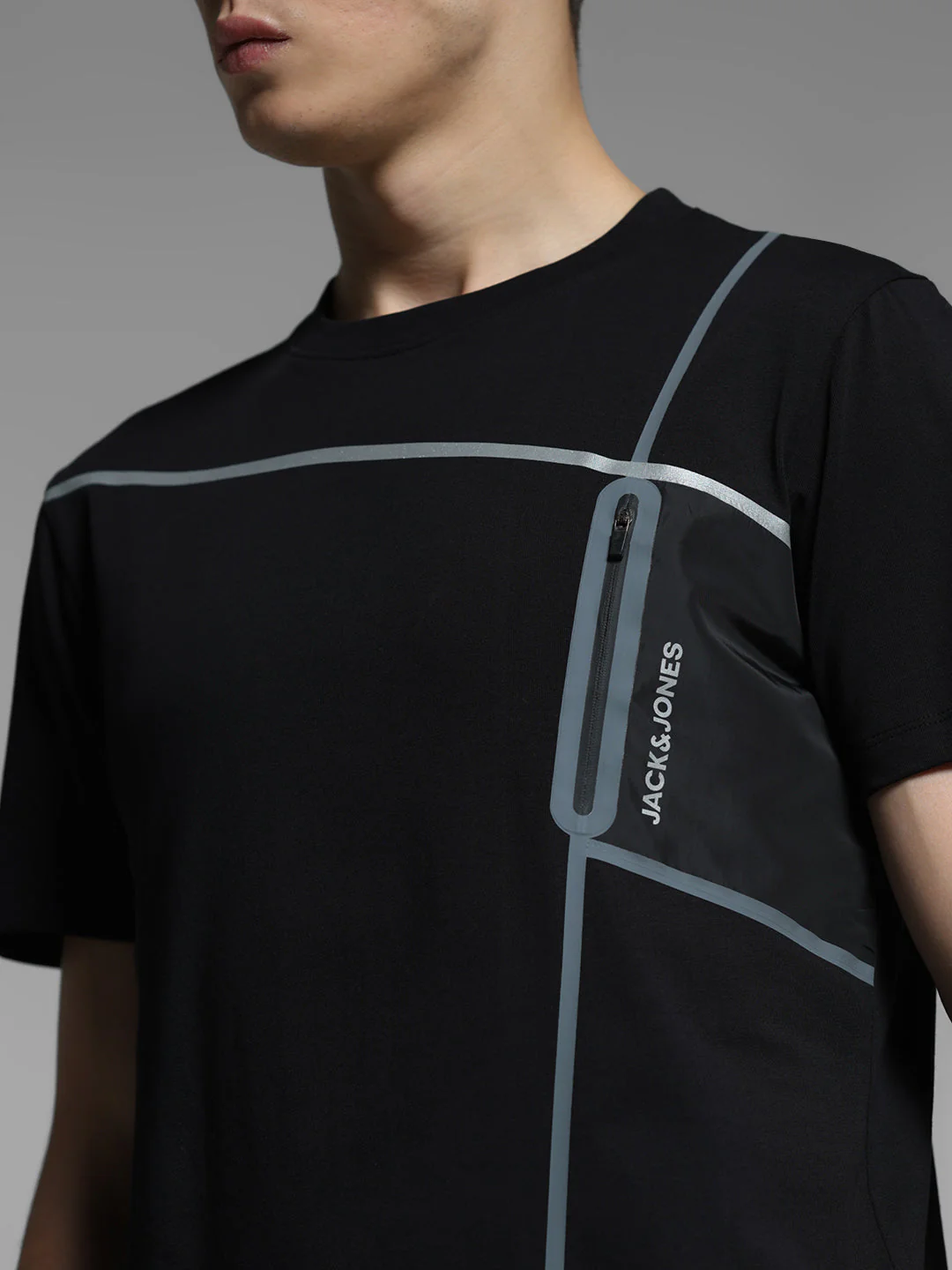 Black Zip Detail Cotton T-shirt - Image 5
