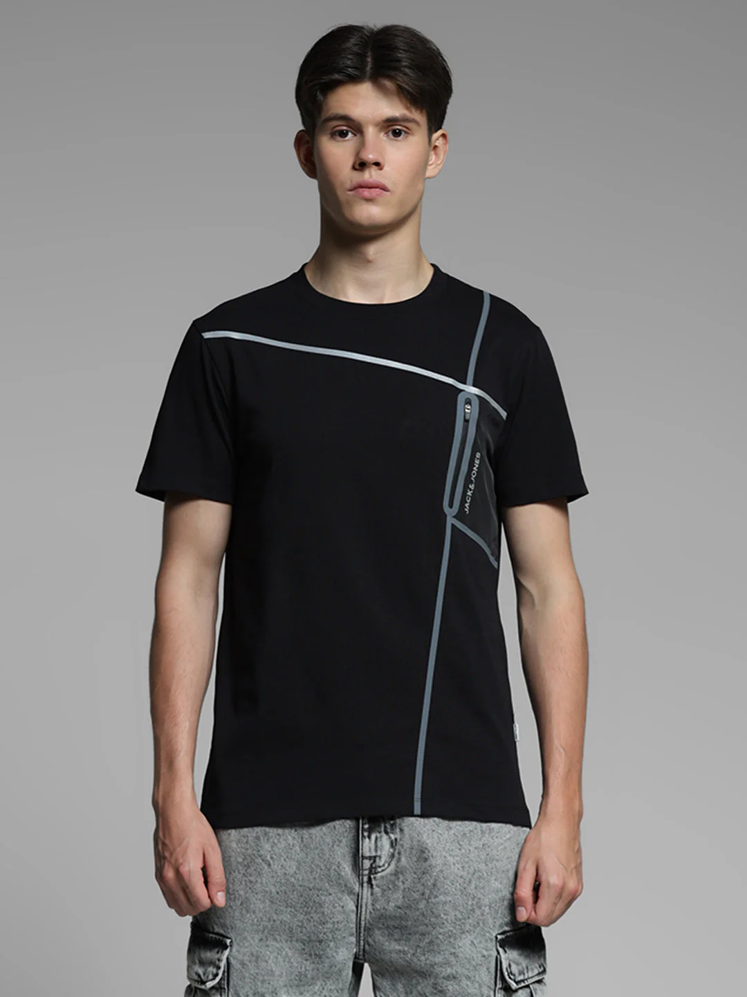 Black Zip Detail Cotton T-shirt - Image 8