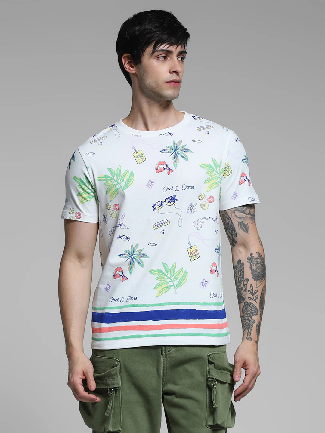 White Printed Crew Neck T-shirt - Image 2