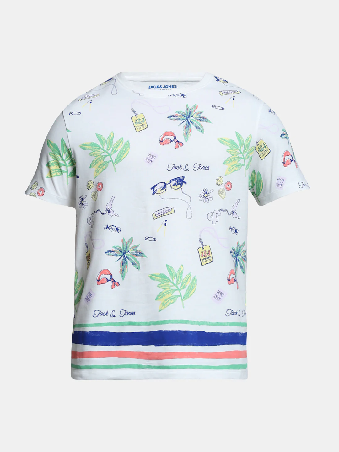 White Printed Crew Neck T-shirt - Image 7