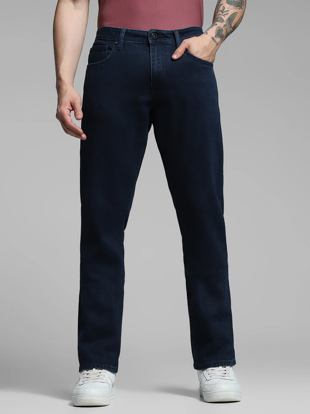 Dark Blue Low Rise Clark Regular Fit Jeans