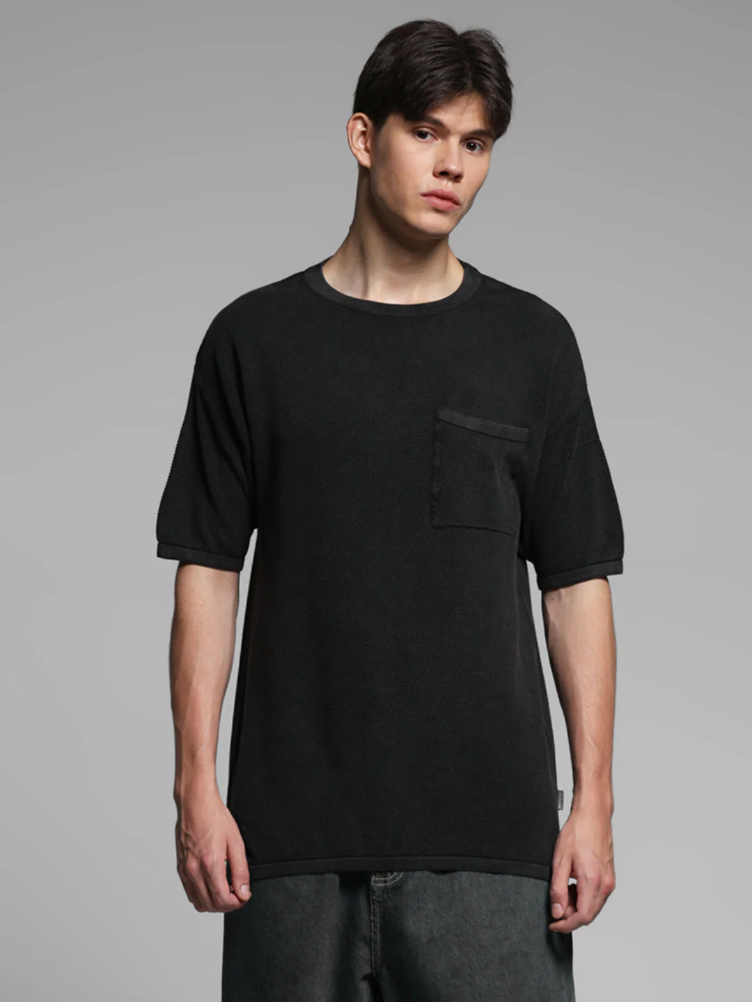 Black Cotton Washed Oversized T-shirt - Image 2