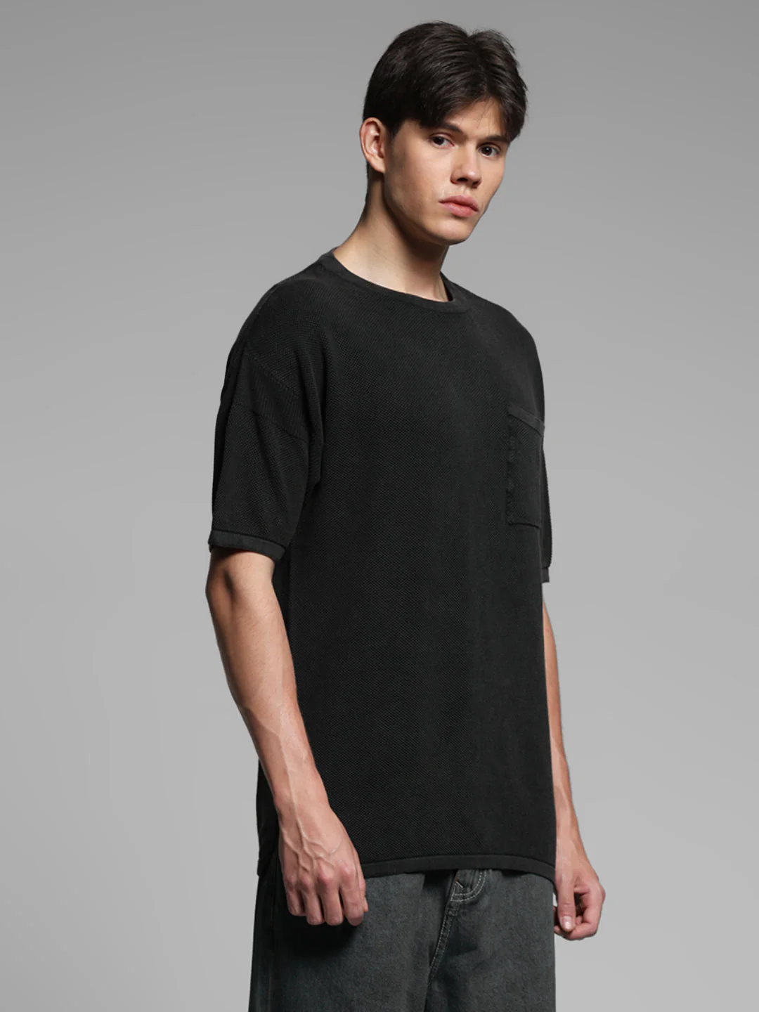 Black Cotton Washed Oversized T-shirt - Image 3