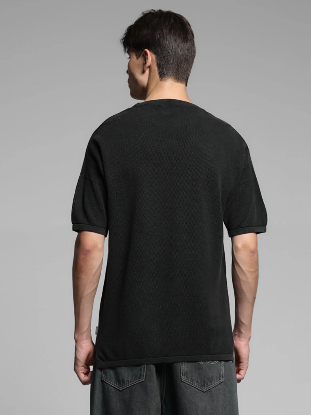 Black Cotton Washed Oversized T-shirt - Image 4
