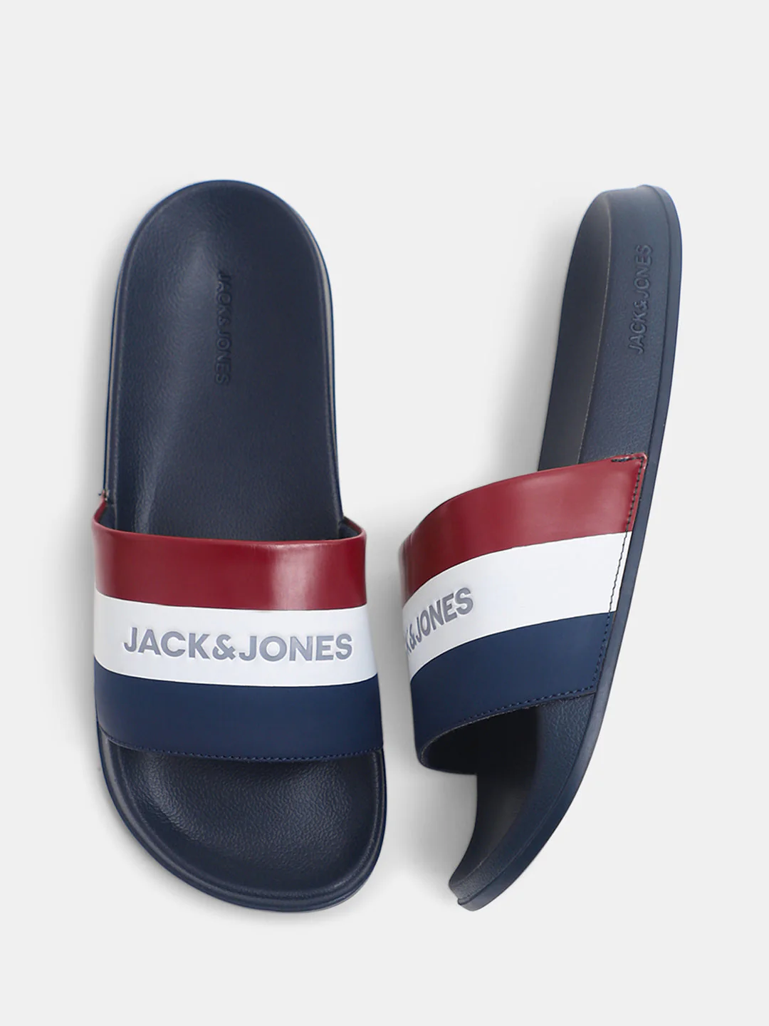 Navy Blue Striped Pool Sliders - Image 3