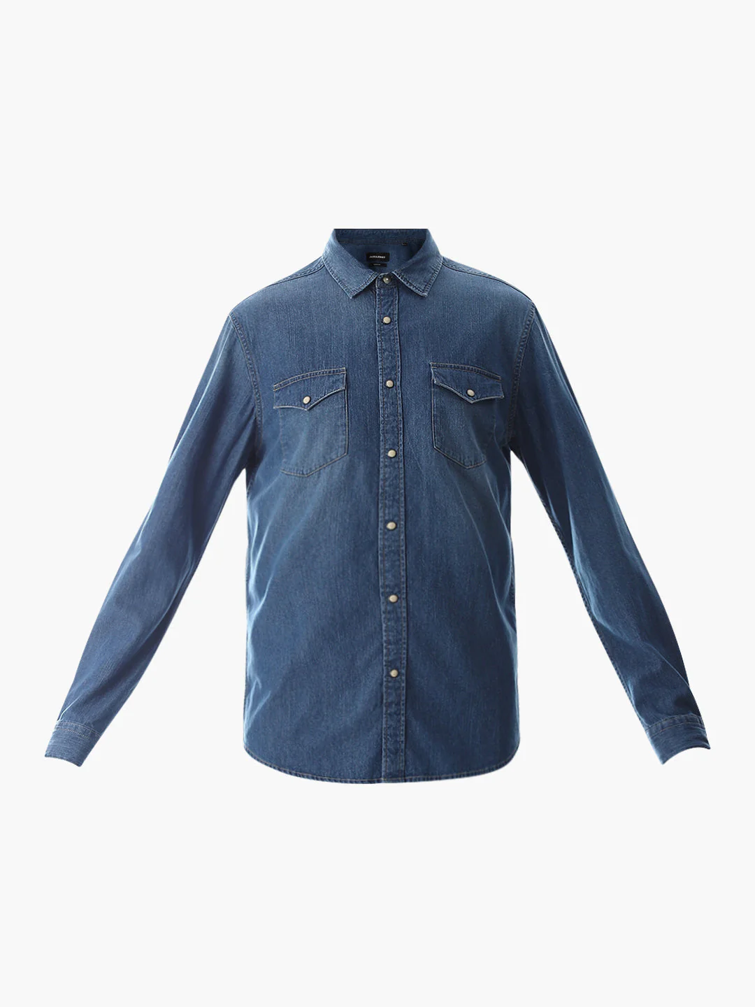 2 Patch Pocket Cotton Denim Shirt - Blue - Image 7