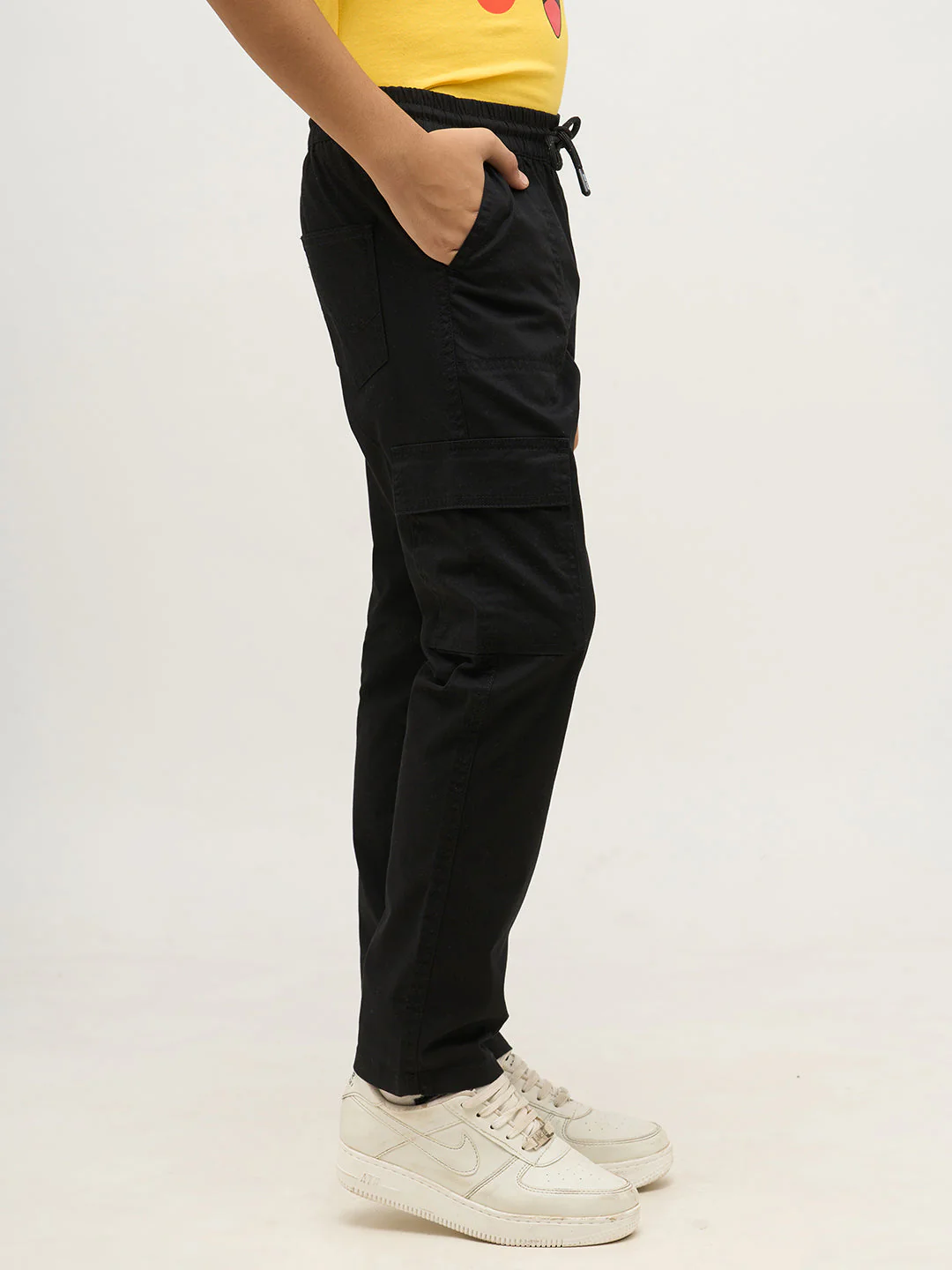 Boys Black Patch Pocket Cargo Pants - Image 3