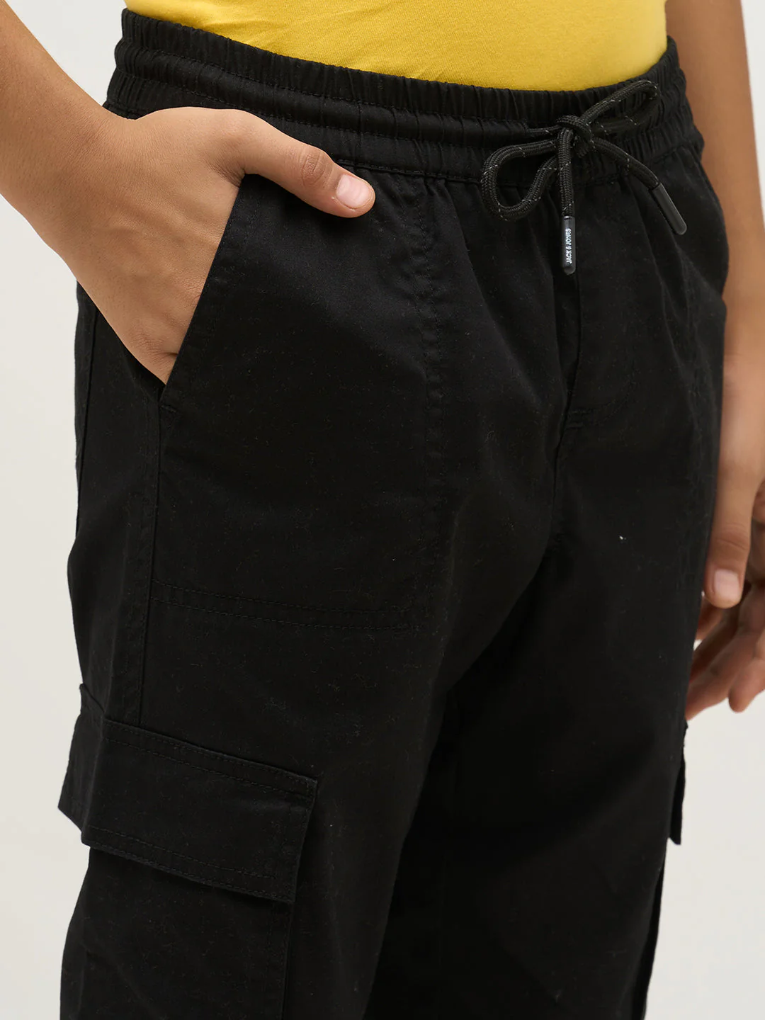 Boys Black Patch Pocket Cargo Pants - Image 5