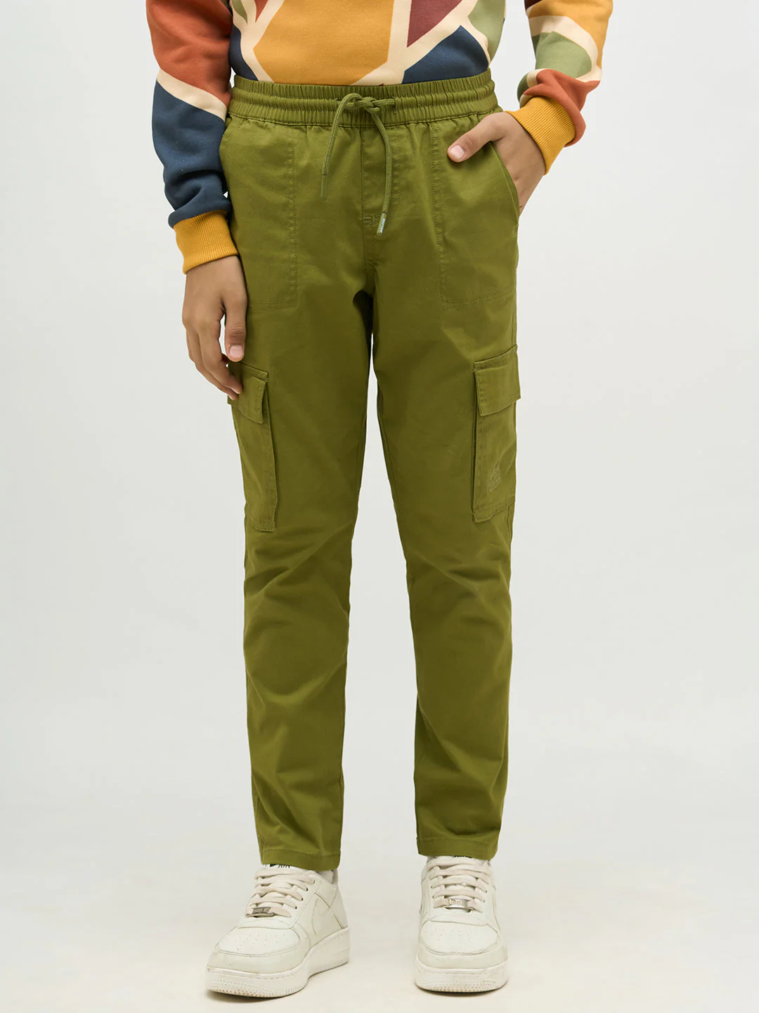 Boys Green Patch Pocket Cargo Pants - Image 2