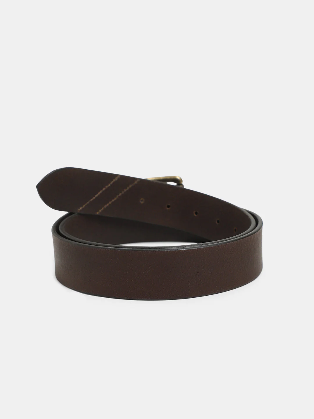 Brown Denim Detail Leather Belt - Image 2