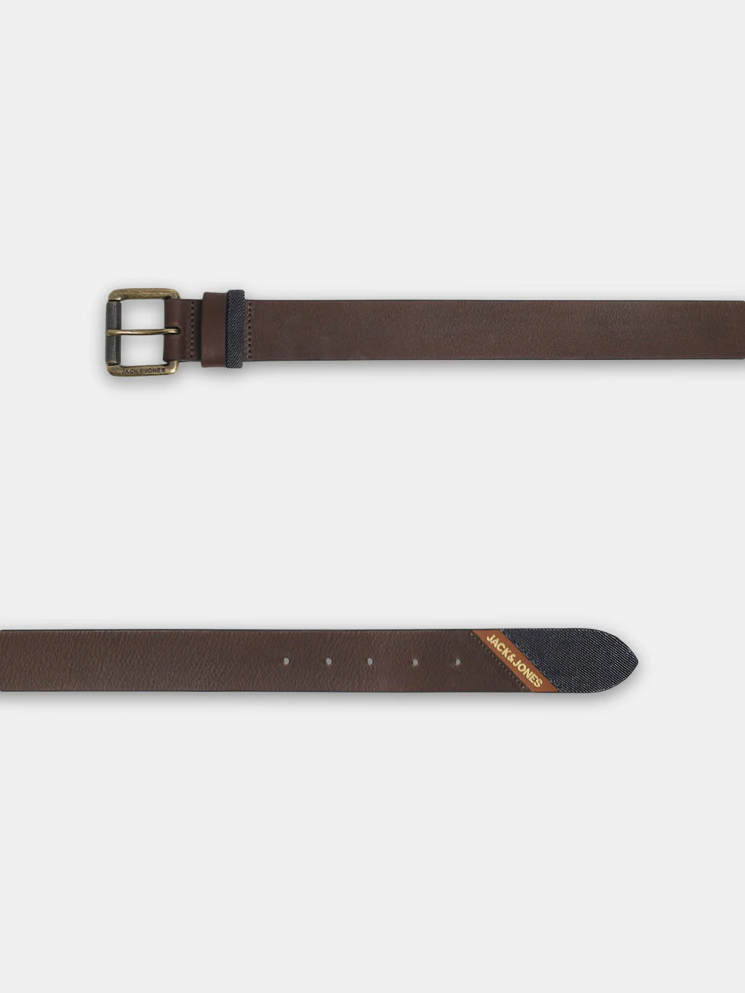 Brown Denim Detail Leather Belt - Image 3