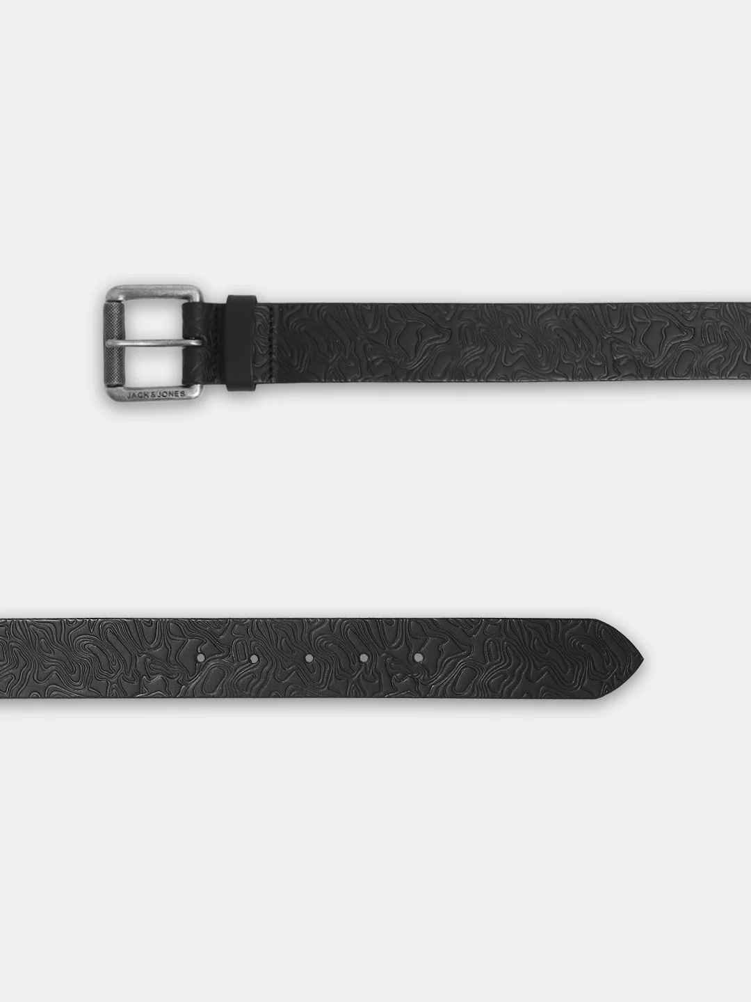 Black Self-Design Leather Belt - Image 3