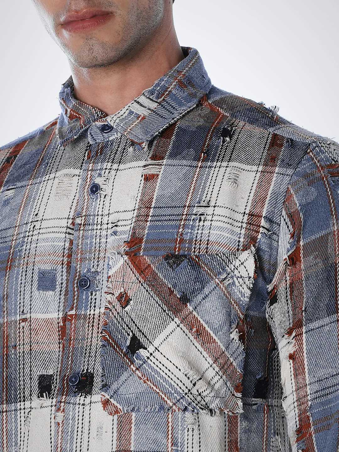 Distressed Check Regular Fit Shirt - Image 5