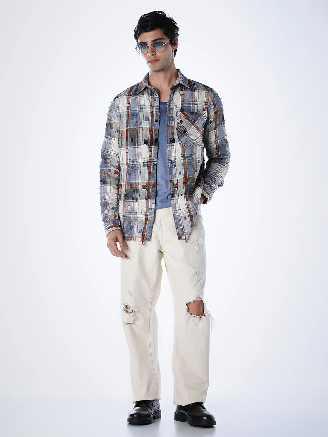 Distressed Check Regular Fit Shirt - Image 6