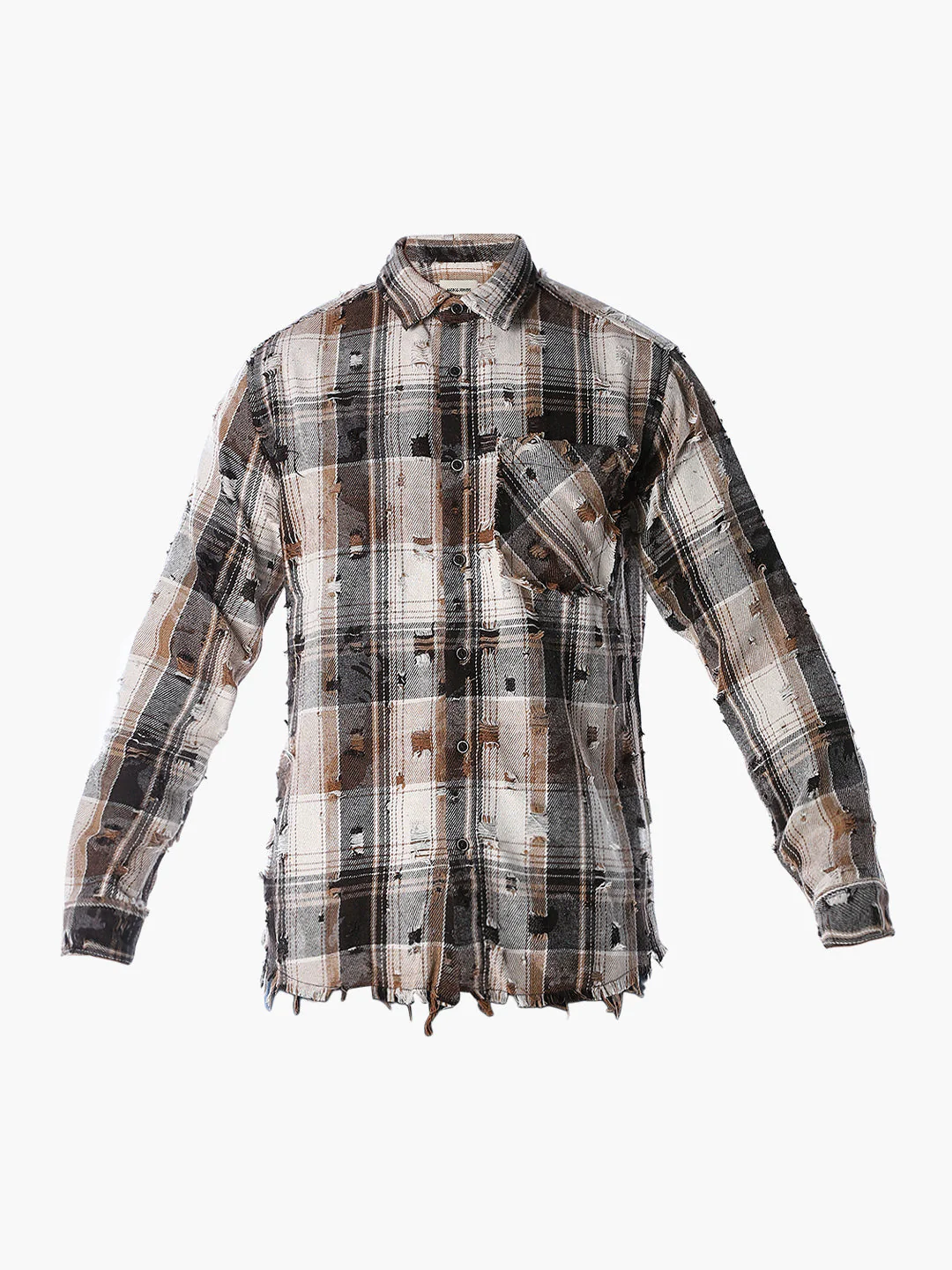 Distressed Check Regular Fit Shirt - Brown - Image 7