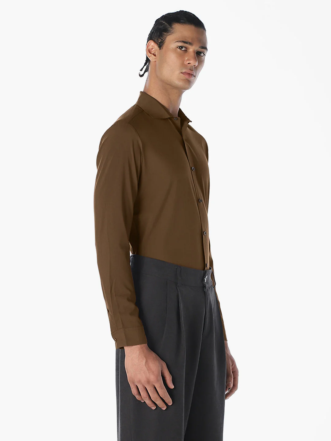 Dark Brown Slim Fit Full Sleeves Shirt - Image 3