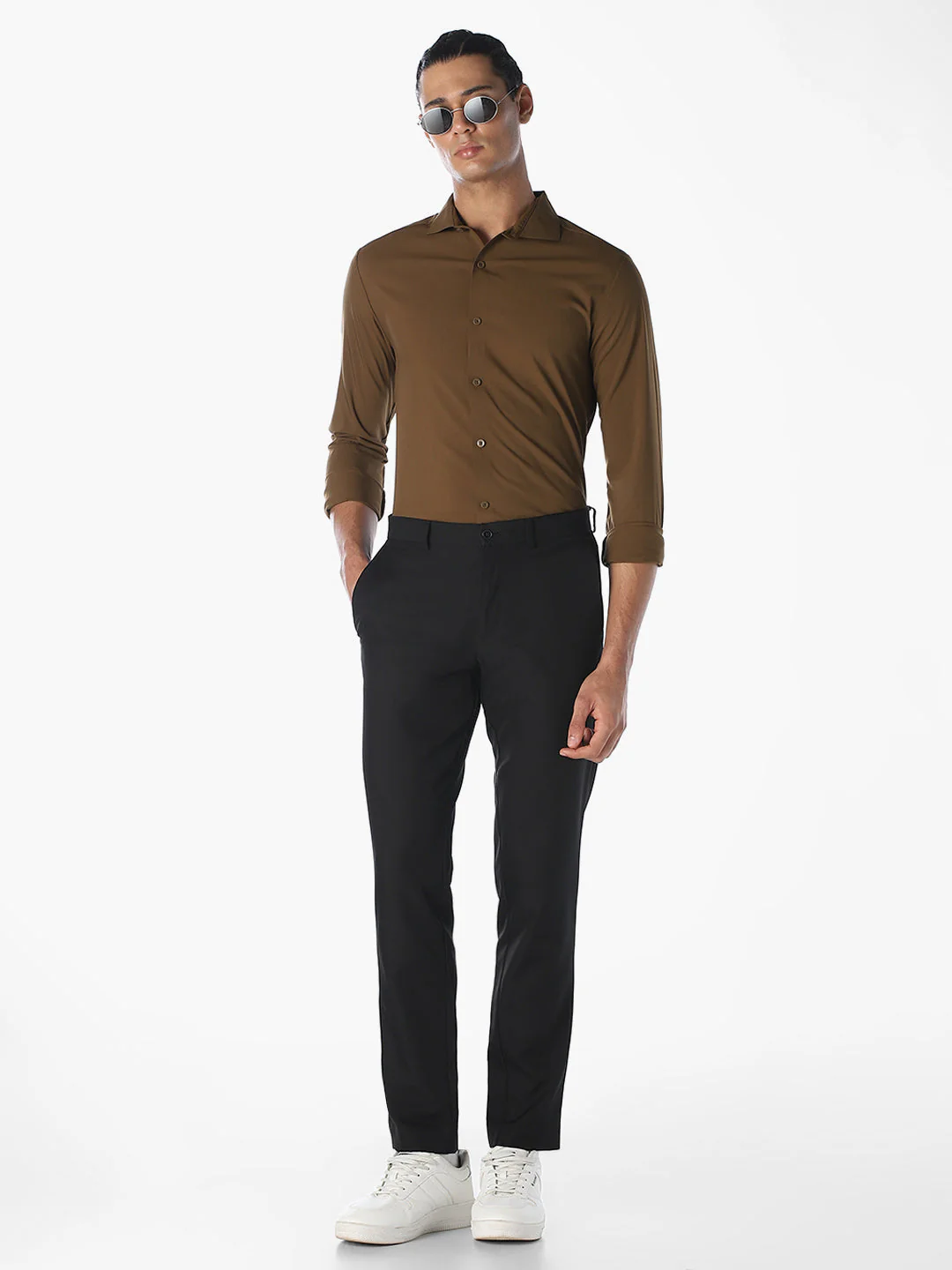 Dark Brown Slim Fit Full Sleeves Shirt - Image 6