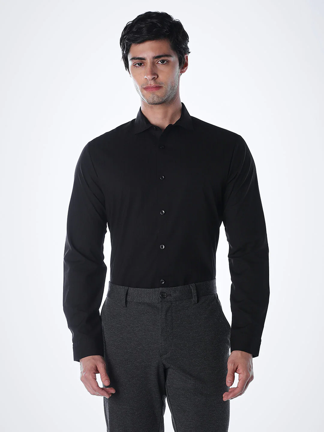 Slim Fit Full Sleeves Shirt - Black - Image 2