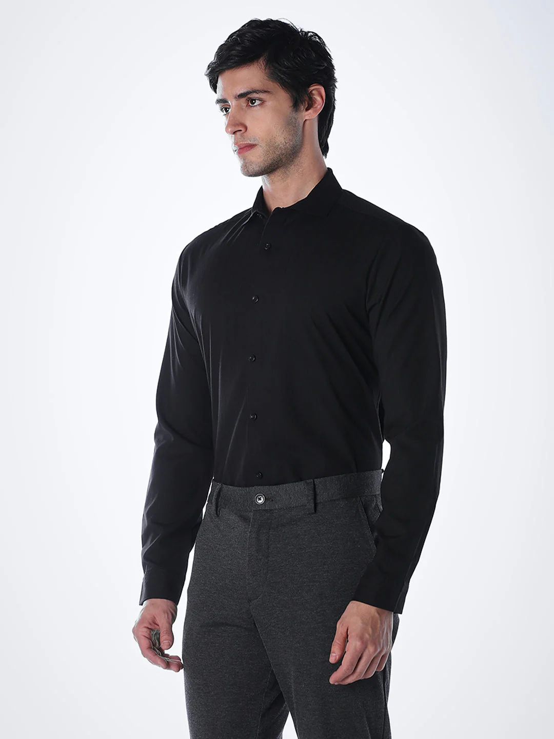 Slim Fit Full Sleeves Shirt - Black - Image 3