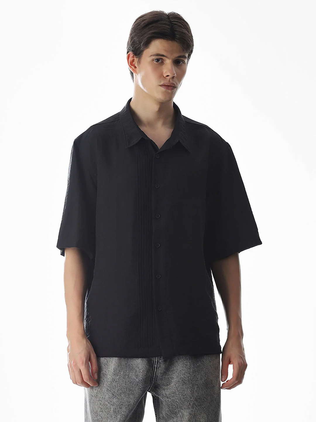 Black Typographic Print Oversized Shirt - Image 2