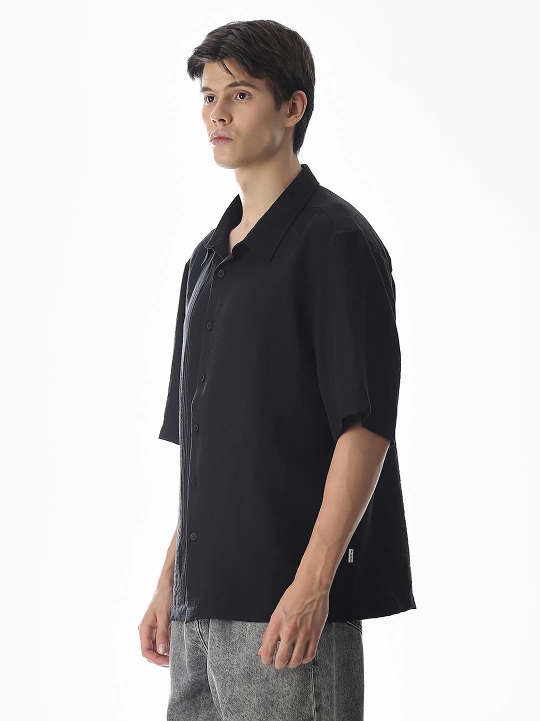 Black Typographic Print Oversized Shirt - Image 3