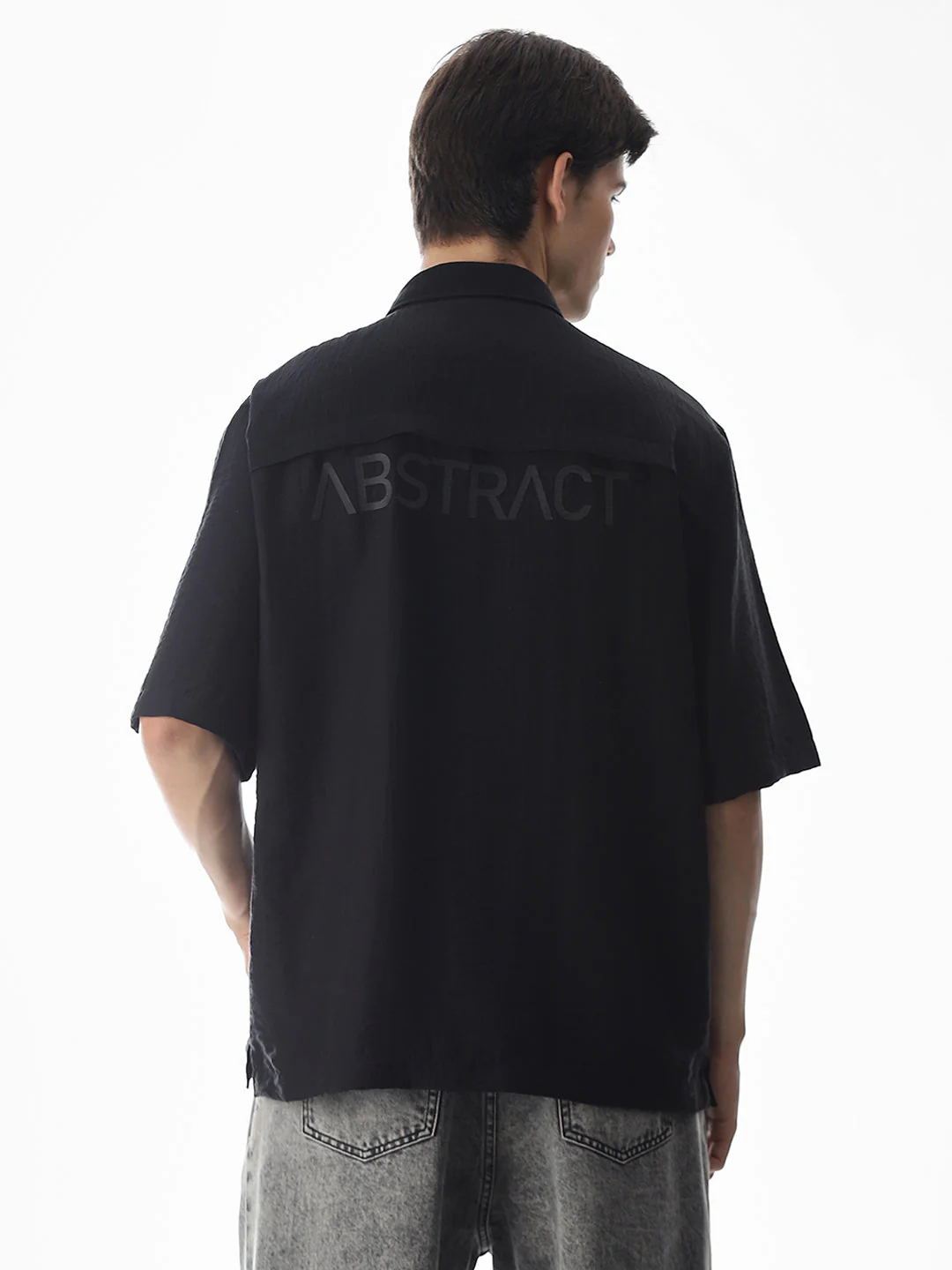 Black Typographic Print Oversized Shirt - Image 4