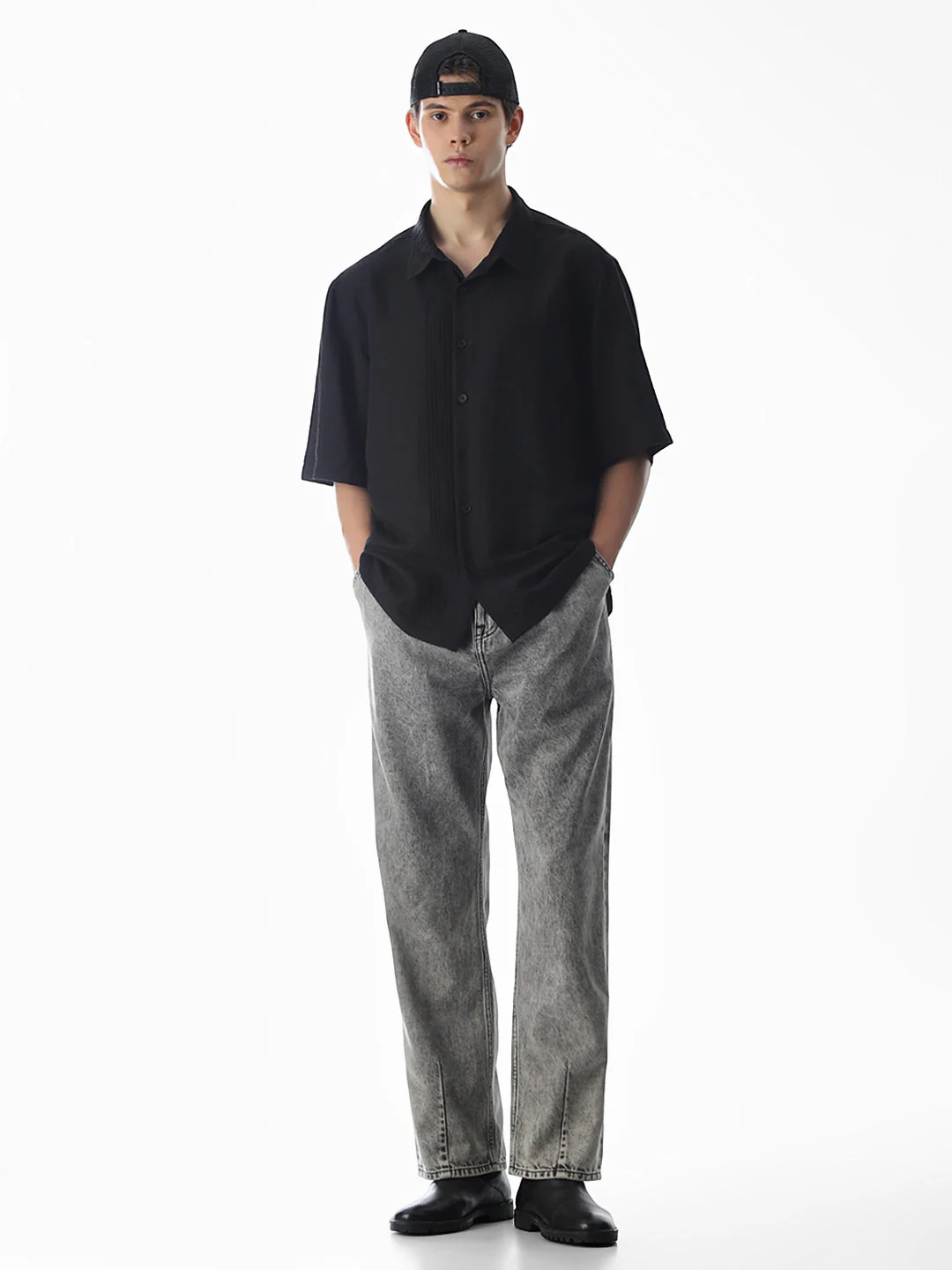 Black Typographic Print Oversized Shirt - Image 6
