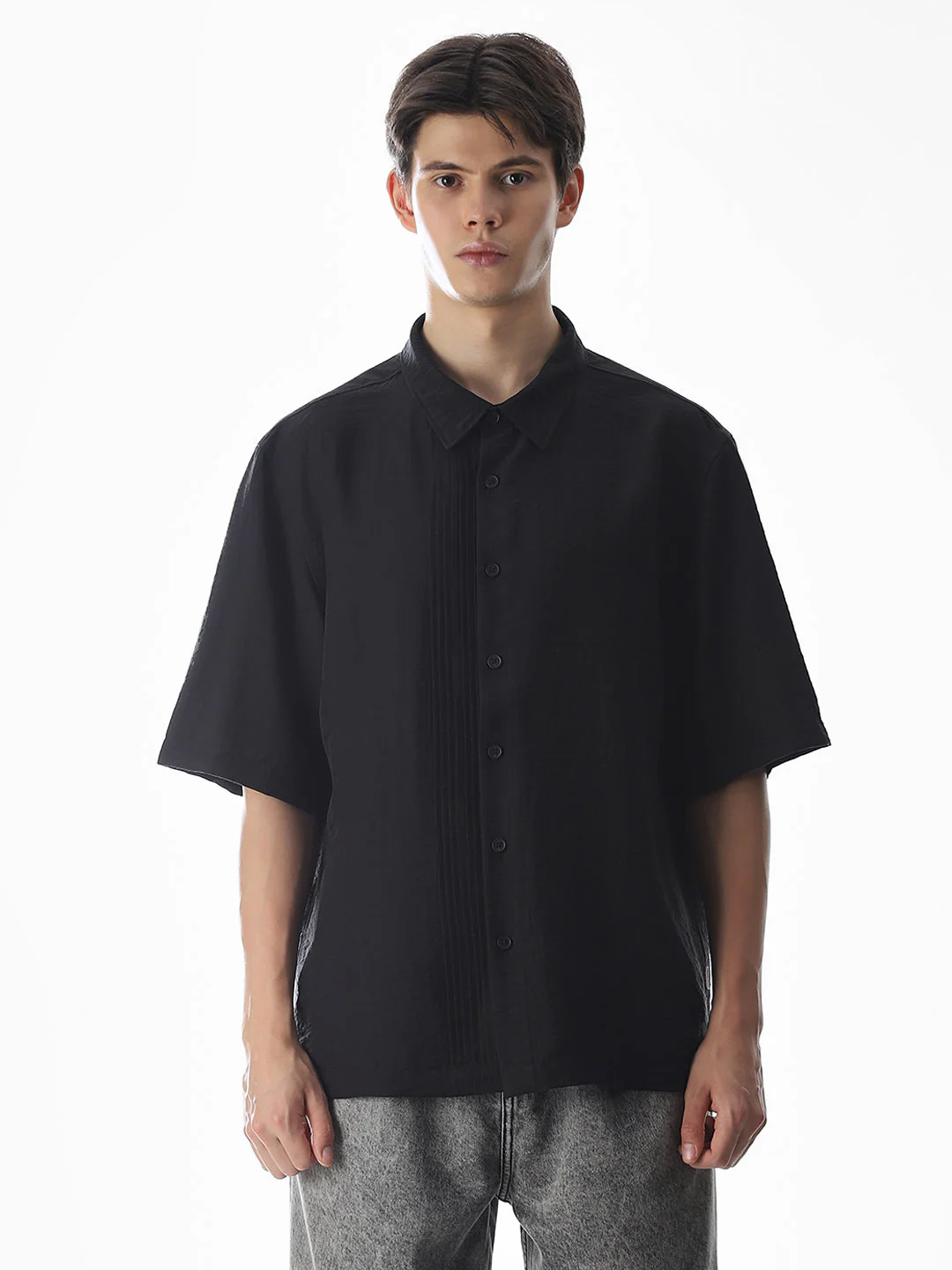 Black Typographic Print Oversized Shirt - Image 8