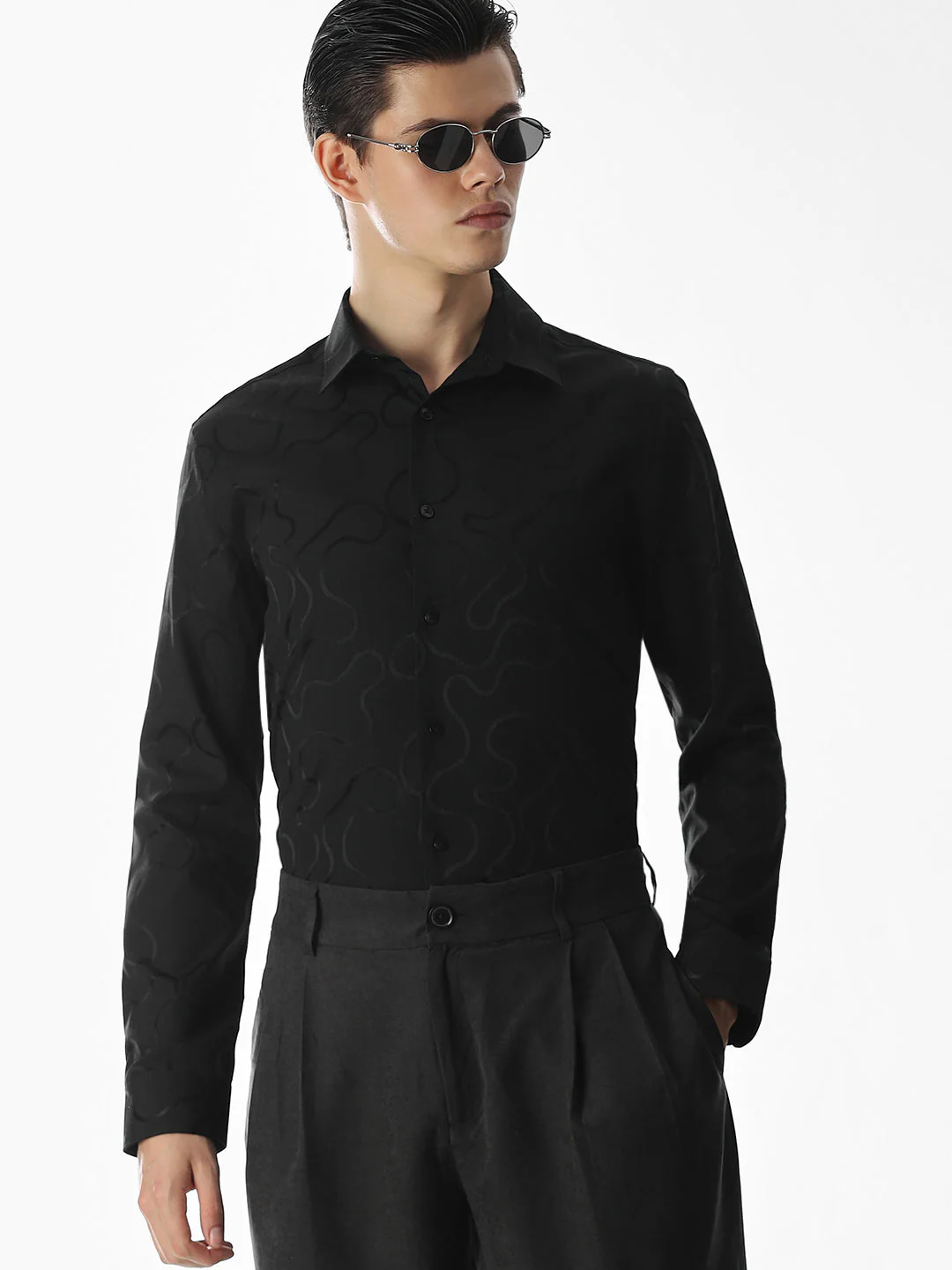 Black Dobby Printed Shirt