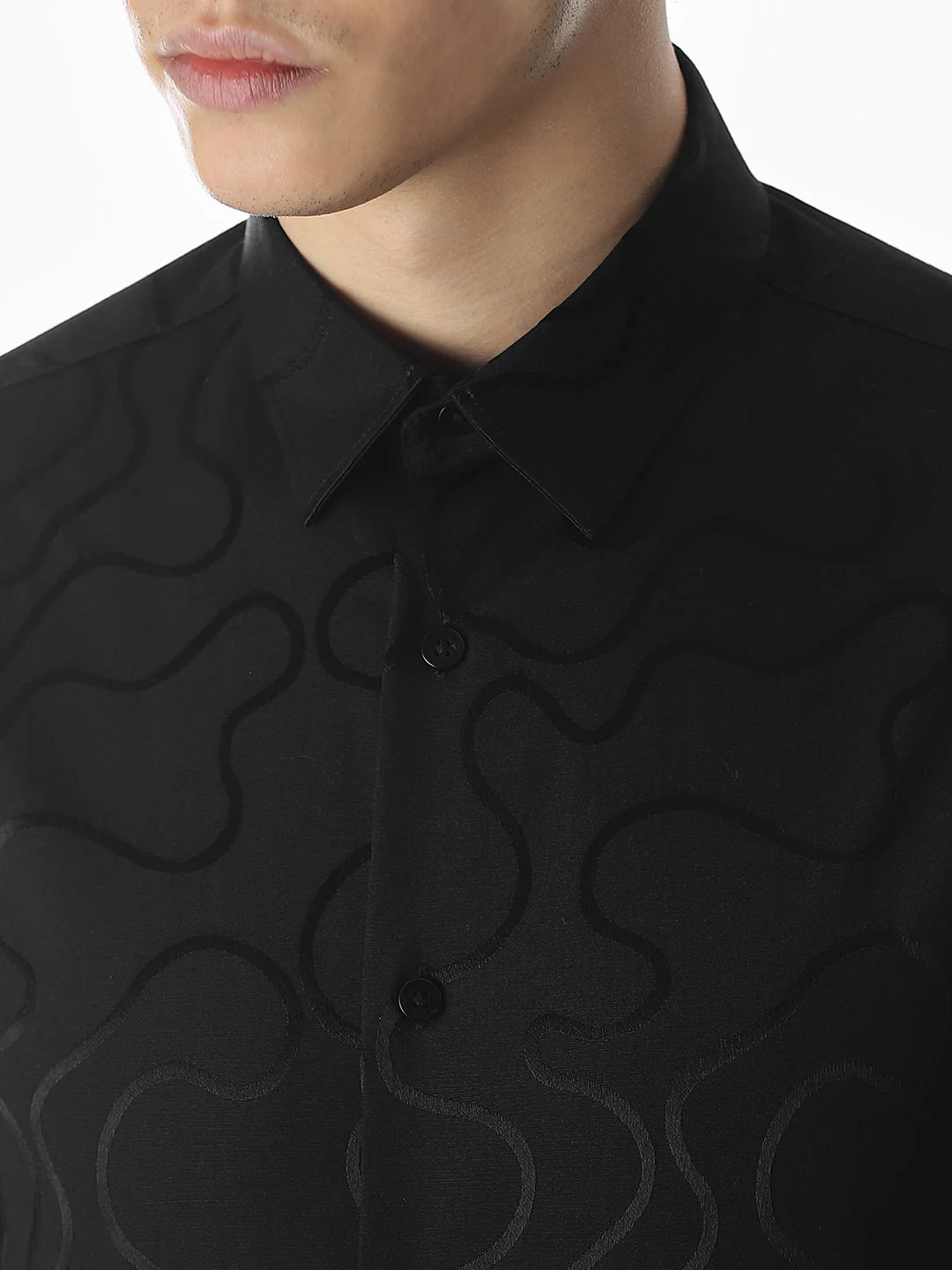 Black Dobby Printed Shirt - Image 5