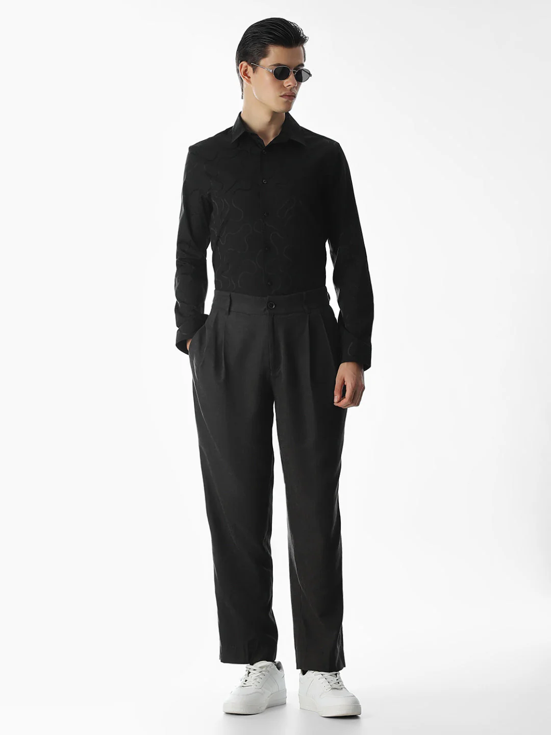 Black Dobby Printed Shirt - Image 6