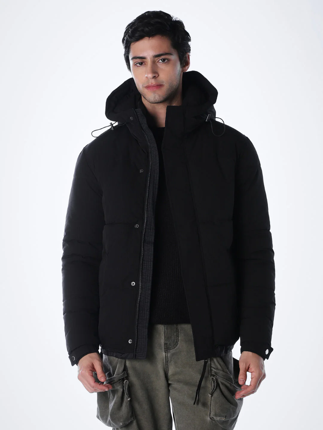 Black High Rise Hooded Puffer Jacket - Image 2