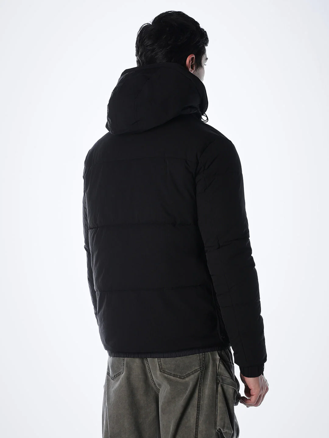 Black High Rise Hooded Puffer Jacket - Image 4